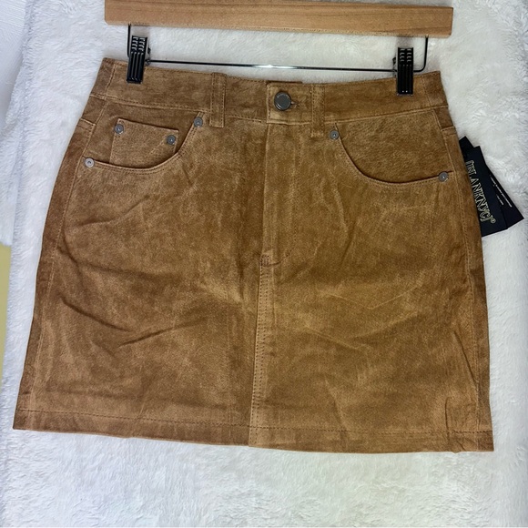 NEW BLANKNYC Pecan Brown 100% Genuine Leather Suede Mini Skirt 25 Boho NWT - Picture 8 of 15